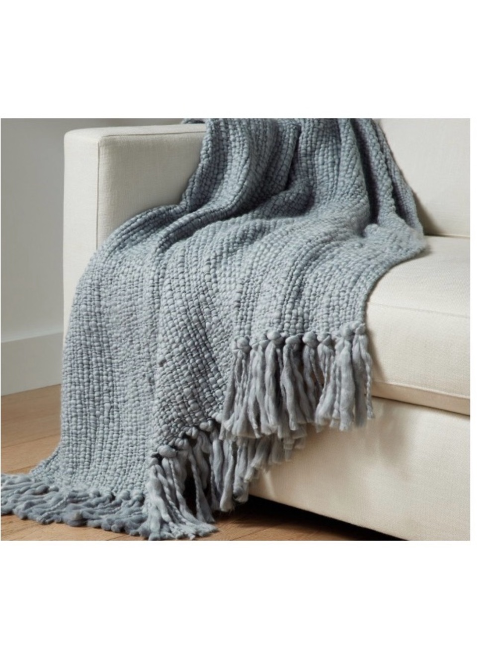 Pottery Barn textured basketweave chunky knit throw, Chambray color